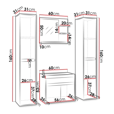 Koupelnová sestava se zrcadlem DENISON XL - modřín bodega / černý grafit + baterie Maro ZDARMA
