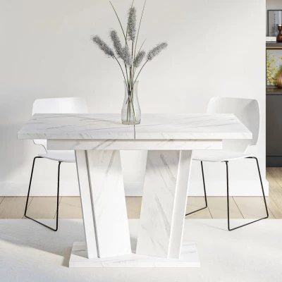Rozkládací stůl do kuchyně 120x80 cm FERDEK 2 - mramor světlý / lesklý bílý