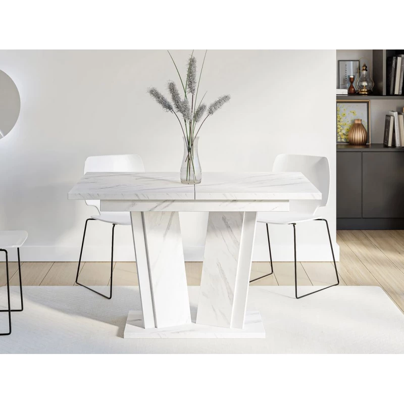 Rozkládací stůl do kuchyně 120x80 cm FERDEK 2 - mramor světlý / lesklý bílý