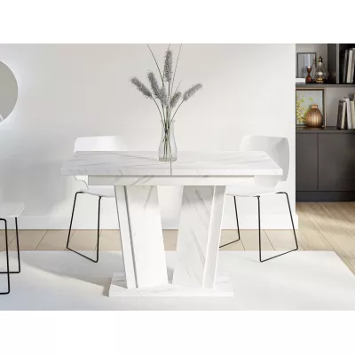Rozkládací stůl do kuchyně 120x80 cm FERDEK 2 - mramor světlý / lesklý bílý