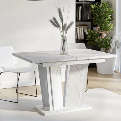 Rozkládací stůl do kuchyně 120x80 cm FERDEK 2 - mramor světlý / lesklý bílý