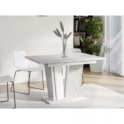 Rozkládací stůl do kuchyně 120x80 cm FERDEK 2 - mramor světlý / lesklý bílý