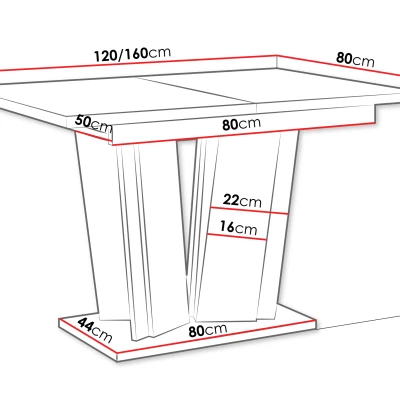 Rozkládací stůl do kuchyně 120x80 cm FERDEK 2 - mramor světlý / lesklý bílý