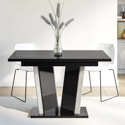 Rozkládací jídelní stůl OLEGIN - lesklý černý / šedý