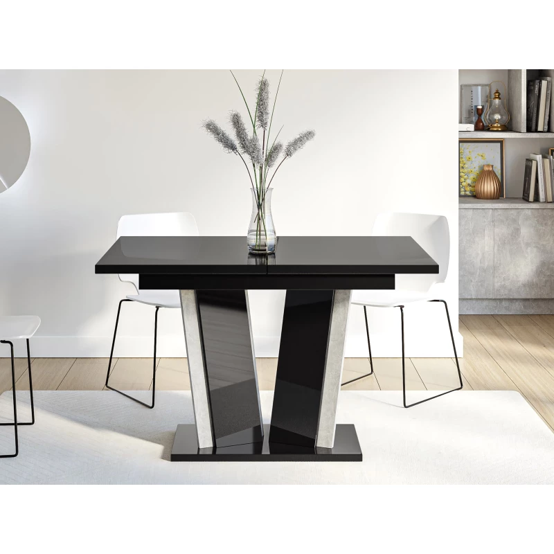 Rozkládací jídelní stůl OLEGIN - lesklý černý / šedý