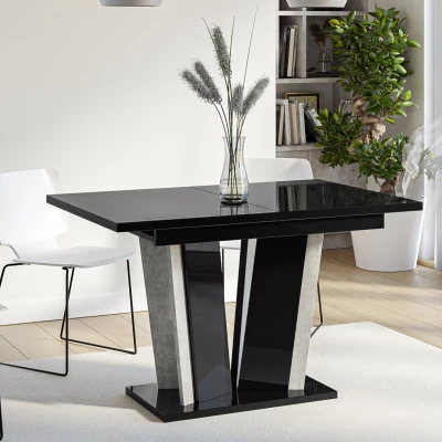 Rozkládací jídelní stůl OLEGIN - lesklý černý / šedý