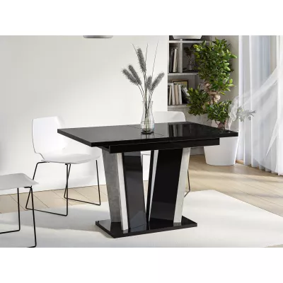 Rozkládací jídelní stůl OLEGIN - lesklý černý / šedý