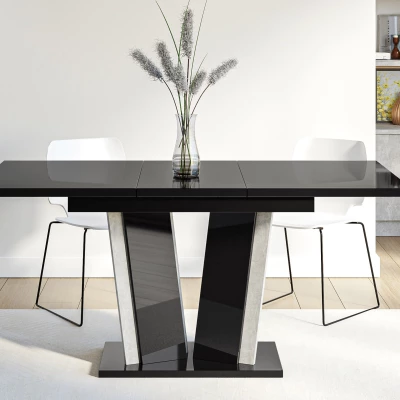 Rozkládací jídelní stůl OLEGIN - lesklý černý / šedý