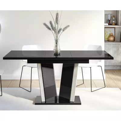 Rozkládací jídelní stůl OLEGIN - lesklý černý / šedý