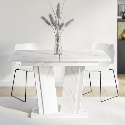 Rozkládací jídelní stůl OLEGIN - bílý mramor / bílý