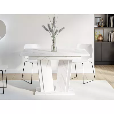 Rozkládací jídelní stůl OLEGIN - bílý mramor / bílý