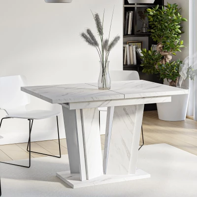 Rozkládací jídelní stůl OLEGIN - bílý mramor / bílý