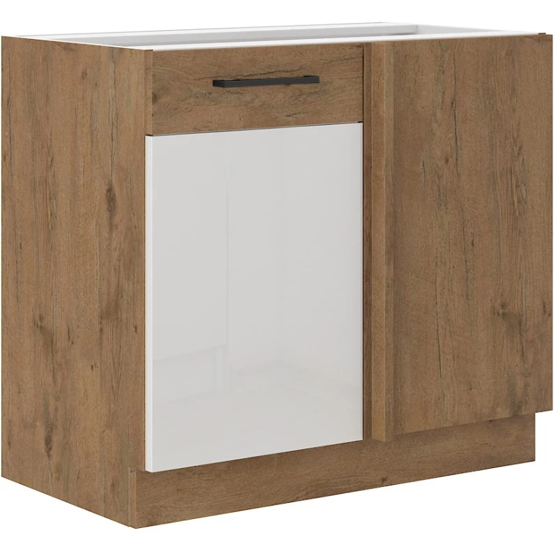 Prodloužená rohová skříňka VANYA - šířka 105 cm, bílá / dub lancelot