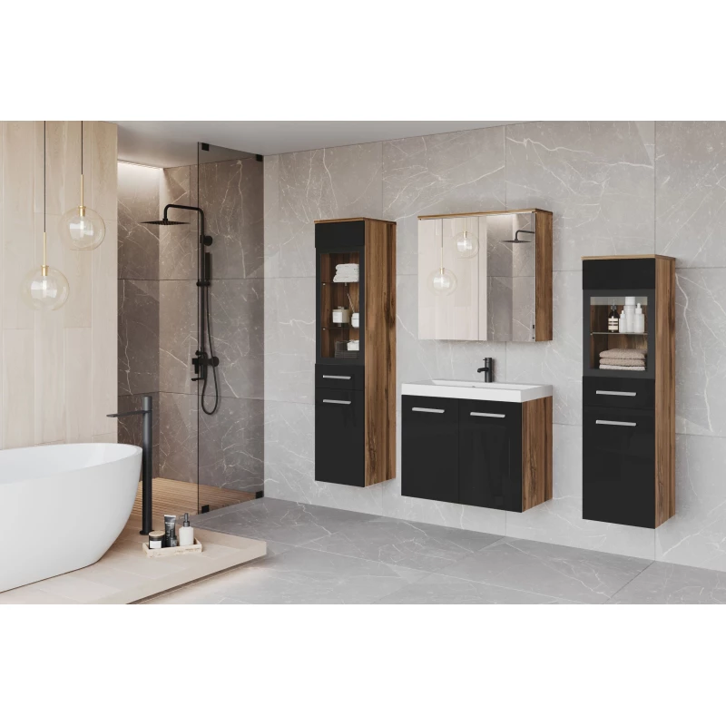 Koupelnová sestava ESTELA 2 - dub wotan / černá lesk