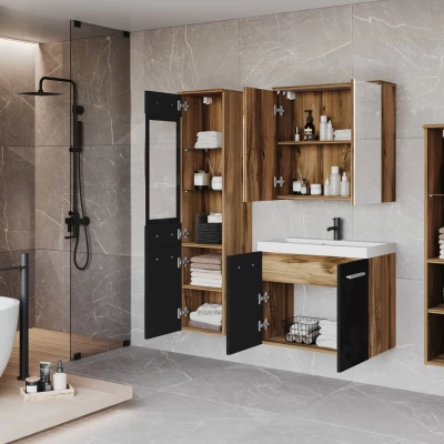 Koupelnová sestava ESTELA 2 - dub wotan / černá lesk