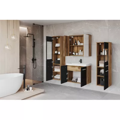 Koupelnová sestava ESTELA 2 - dub wotan / černá lesk