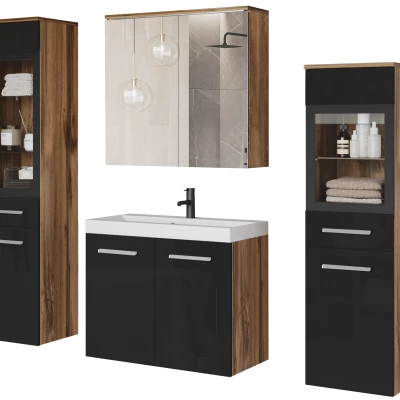 Koupelnová sestava ESTELA 2 - dub wotan / černá lesk