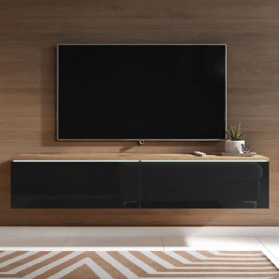 TV stolek CERIEE 140 - dub wotan / černý lesklý