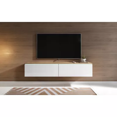 TV stolek CERIEE 140 - dub wotan / bílá lesklá