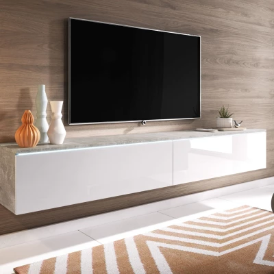 TV stolek CERIEE 180 - beton / bílá lesklá