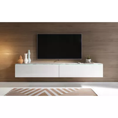 TV stolek CERIEE 180 - beton / bílá lesklá