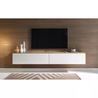 TV stolek CERIEE 180 - dub wotan / bílá lesklá