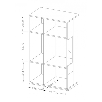 Vysoká komoda s prosklenou částí SHADI pravá, bílá + dub wotan